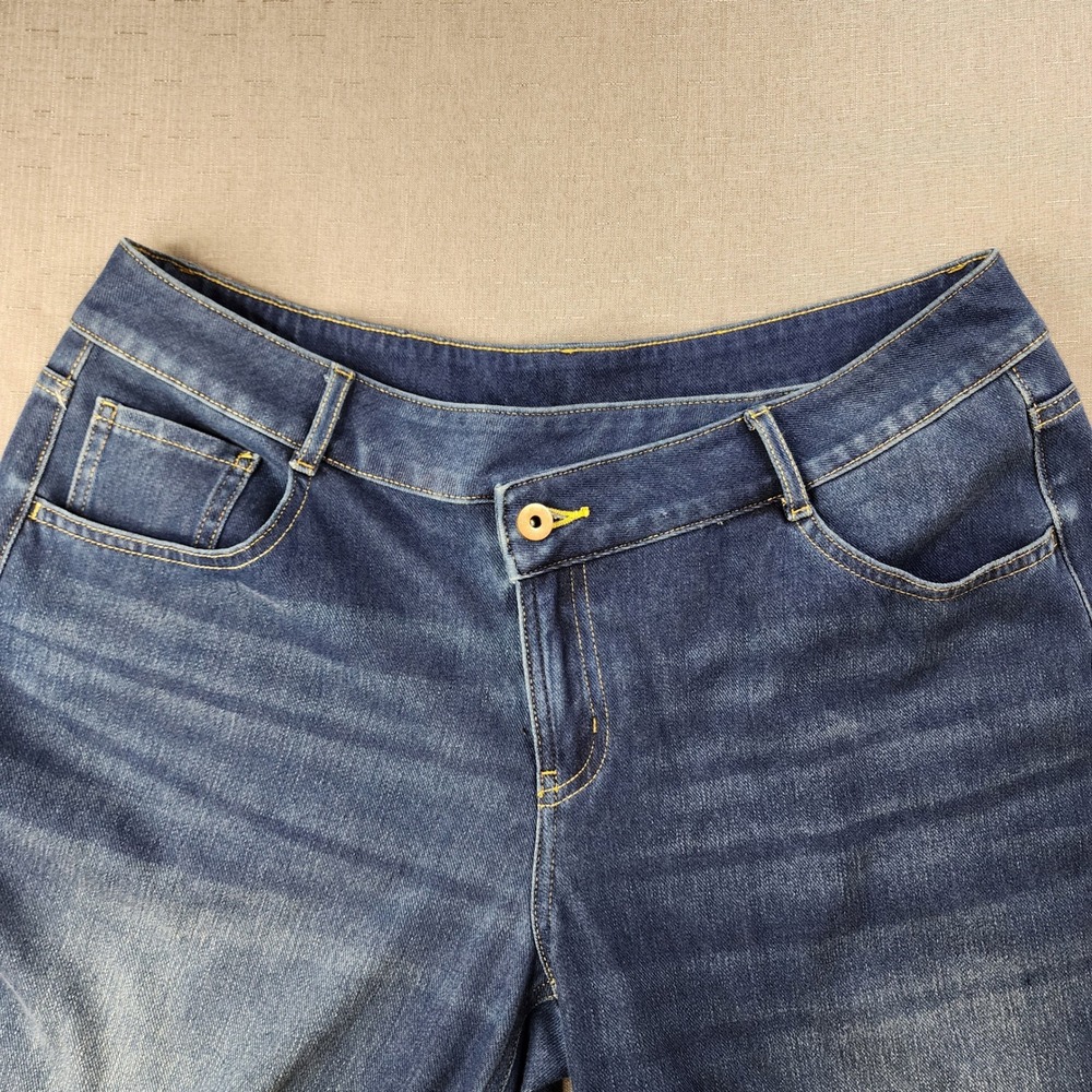 Halara Wide Leg Jeans Womens Large Tall Blue Denim Crossover Waist NWT 02710762 - Picture 5 of 11